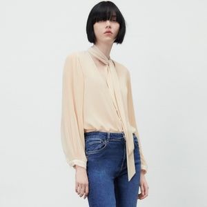 Zara Blouse Pleated Flowy Sleeves - Size Small
